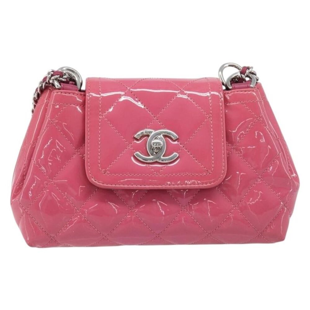 Chanel Mademoiselle Lock Chain Quilted Patent Pink Patent_Leather Shoulder Bag